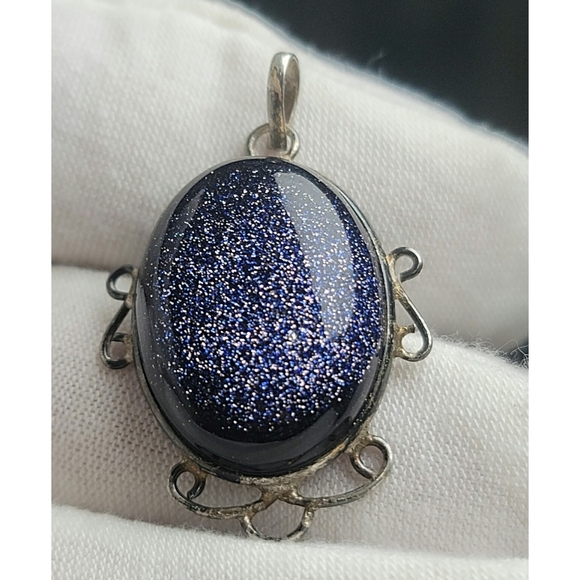 Blue Oval Goldstone Pendant - Picture 2 of 5